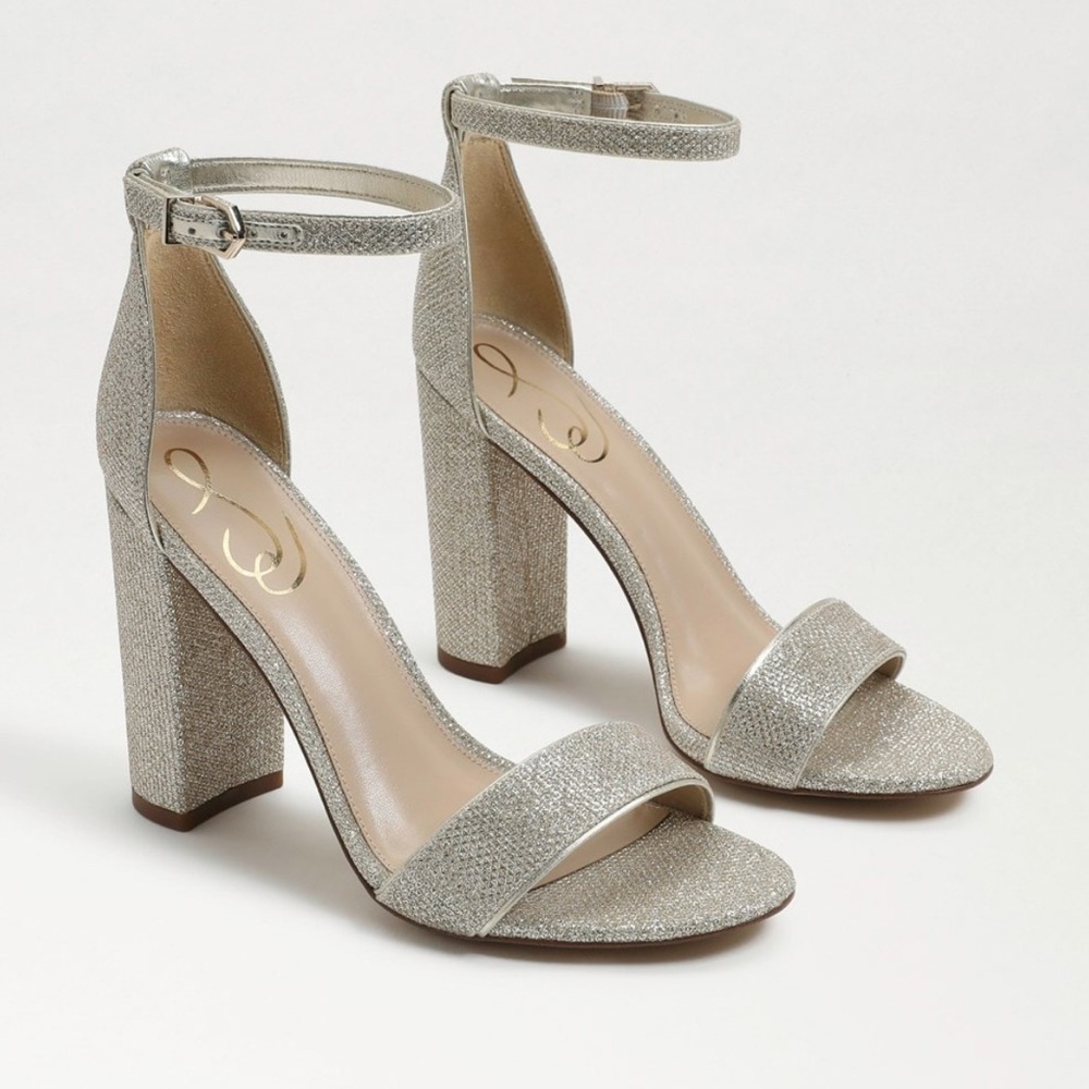 New Sam Edelman Yaro Block Heel Sandal in Metallic Sparkle Size 8.5